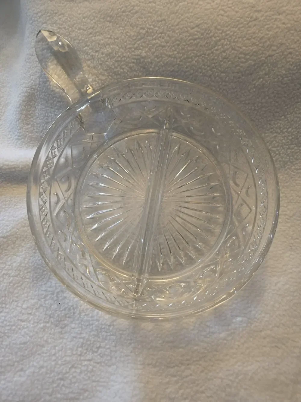 Vintage Imperial Cape Cod Divided Split Cut Pressed Glass Serving Dish W Handle
